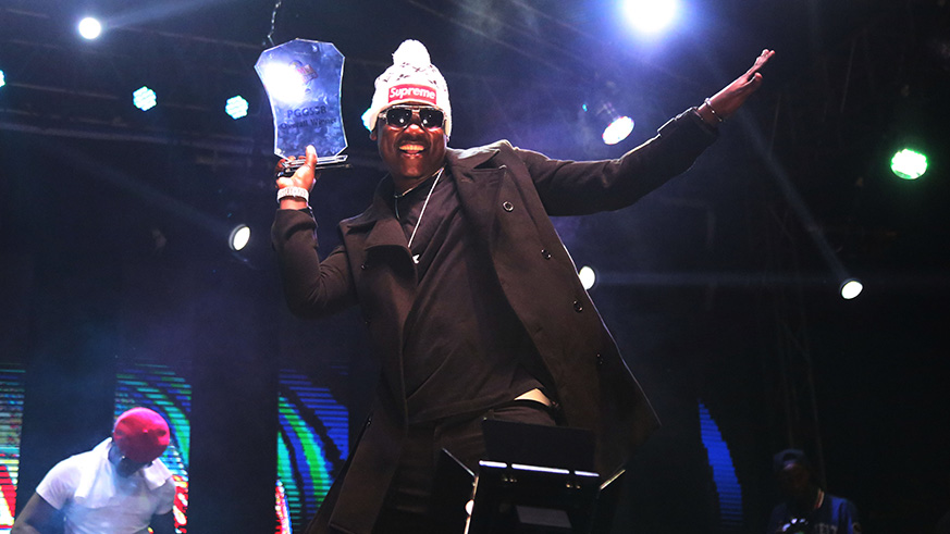 Bruce Melodie celebrates after winning the Primus Guma Guma music show on Saturday. Sam Ngendihimana