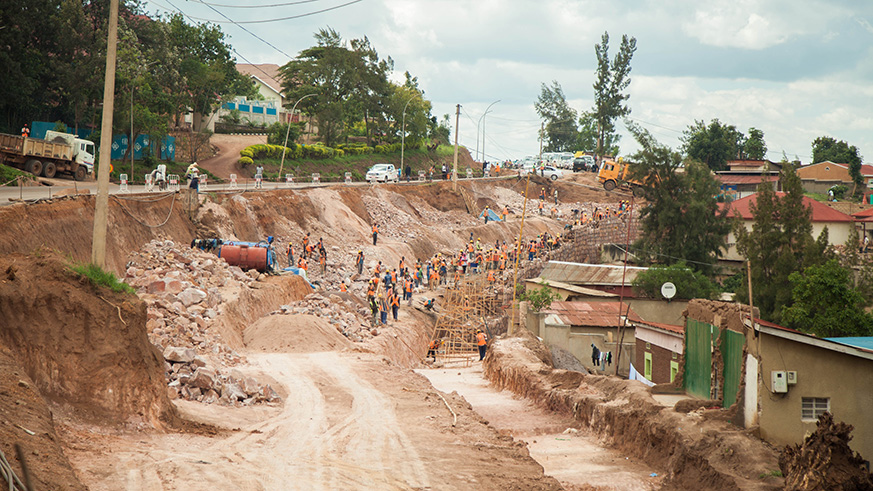 The Remera-Rwandex road under construction recently. Rwanda is seeking financing for multiple infrastructure projects such as improving the road network. Nadege Imbabazi.