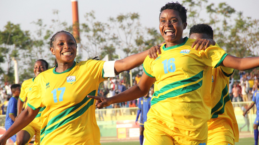Amavubi players celebrate their goal against Tanzania. Courtesy.