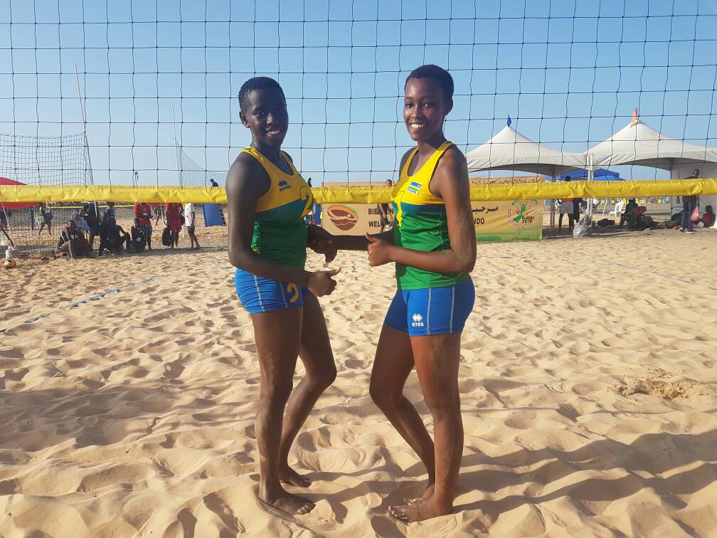 Valentine Munezero (right) and Penelope Musabyimana (left) reached the final after easing past Egypt in semi-finals on Monday. Courtesy