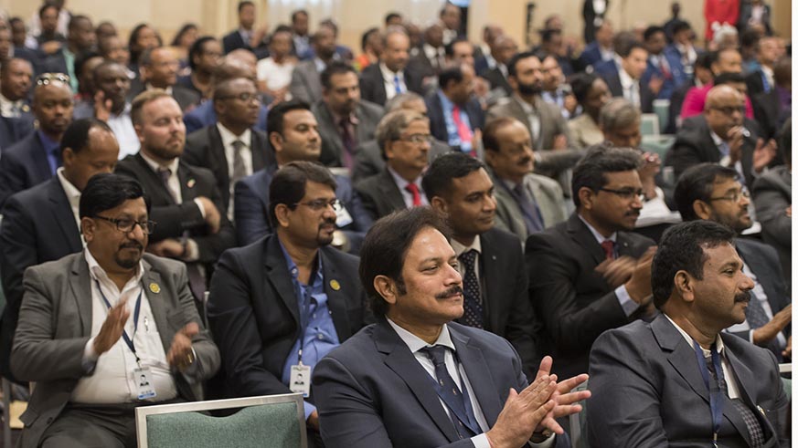 A cross-section of Indian delegates at the India-Rwanda Business Forum, held under the theme, â€œOptimising Innovation for Industrial Developmentâ€™ in Kigali yesterday. The forum was addressed by both President Paul Kagame and his guest, Prime Minister Narendra Modi on India. Village Urugwiro.