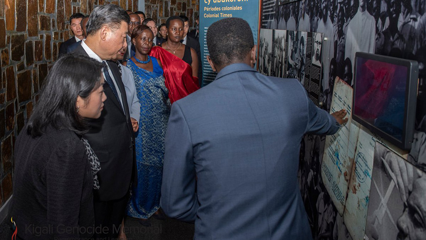 President Xi Jinping being briefed about the history of the Genocide against the Tutsi.