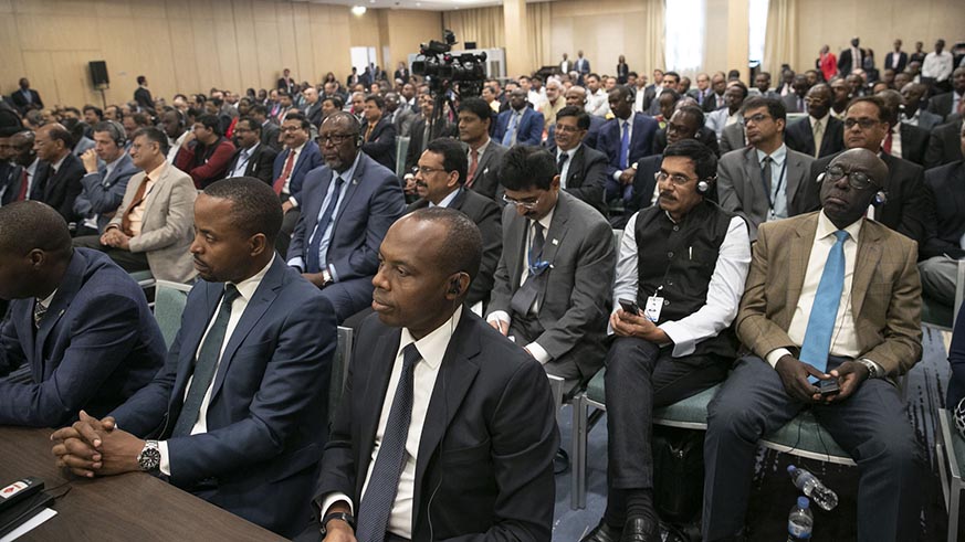 Officials and delegates at the India-Rwanda Business Forum at Kigali Convention Centre on Tuesday. Village Urugwiro.