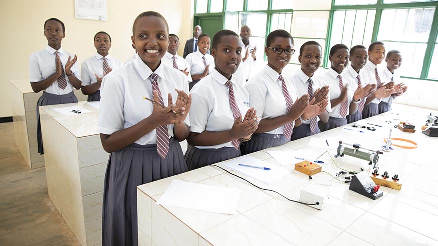 Students at the girls-only school welcome their guests on Monday. Courtesy.