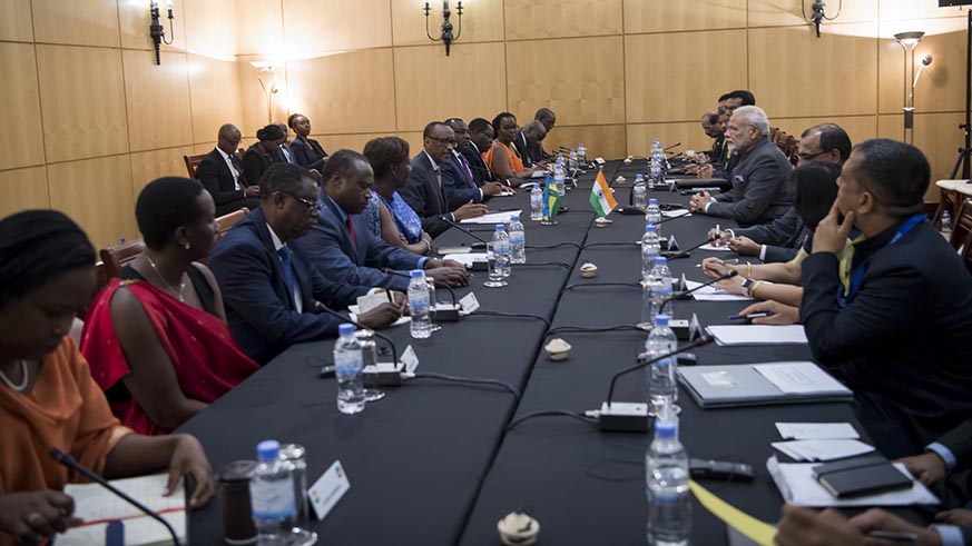 The two leaders during bilateral talks between the two sides in Kigali on Monday. Village Urugwiro.