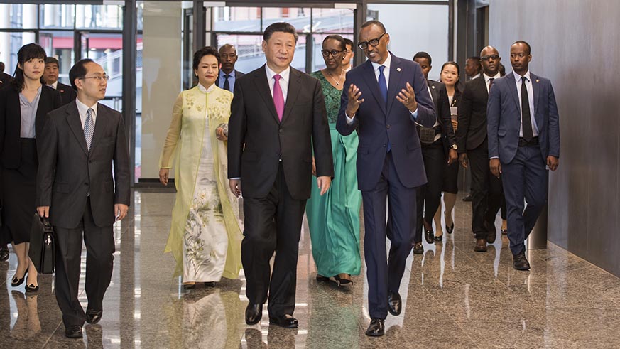 The two Presidents and First Ladies at Kigali Convention Centre on Monday. Village Urugwiro.