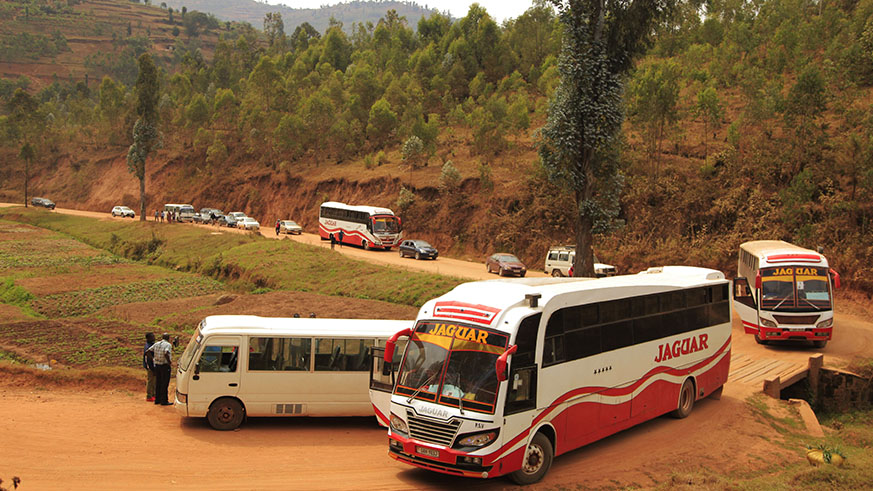 Buses transport pilgrims  from Uganda to take part in the celebration of the apparitions of the Virgin Mary at Kibeho, last year. Sam Ngendahimana. 