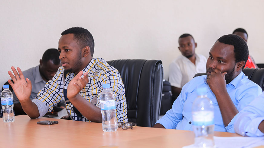 Frank Iradukunda  (right), the accused, during the hearing at RMCâ€™s headquarters, on Tuesday. Emmanuel Kwizera.
