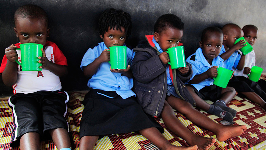 Children drink porridge at Mageragere ECDC in Nyarugenge District (Sam Ngendahimana) 