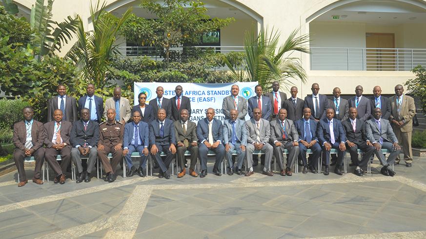 Chiefs of defence forces and staff from the region pose for a group photo at EASF policy organs meeting in Kigali. courtesy. 