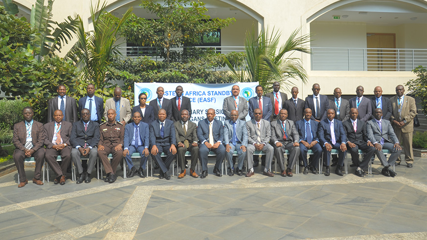 Chiefs of defence forces and staff from the region pose for a group photo at EASF policy organs meeting in Kigali. courtesy. 
