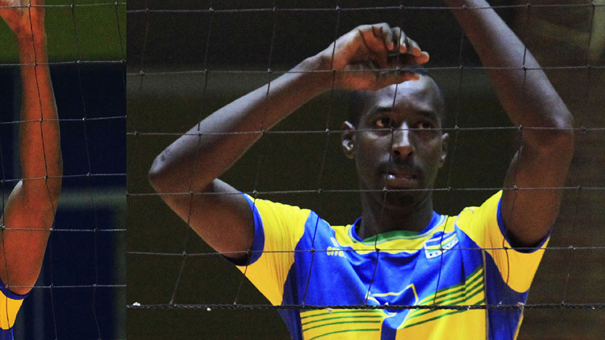 Former national volleyball team player Marshal Kwizera in action against Kenya in the past. Sam  Ngendahimana.