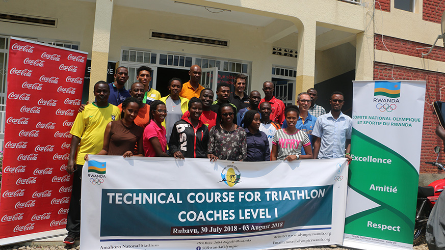 Participants of the five-day long Level 1 Triathlon Coaching Clinic. The course started yesterday and will run through August 3 in Rubavu. Courtesy.