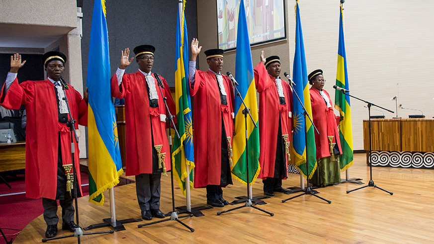 Some of the judges that were sworn in at the Parliamentary Buildings in Kimihurura, Kigali yesterday.   Courtesy.