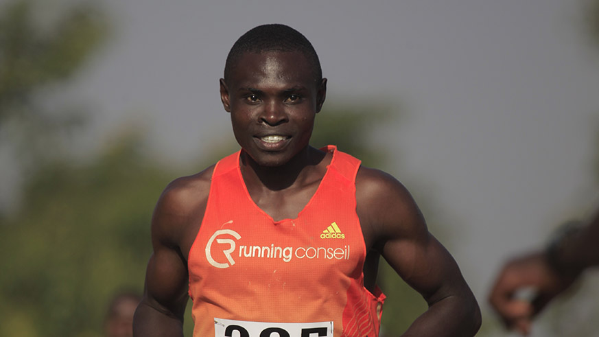 Rwandan long-distance runner Noel Hitimana during 20 Km de Bugesera. He won half Marathon during Kigali International Peace Marathon. Sam Ngendahimana.