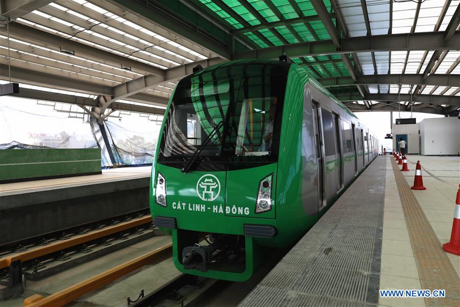 Vietnam's first urban railway during a test run in Hanoi, Vietnam. Vietnam's first urban railway, constructed by China Railway Sixth Group Co. Ltd, started test runs with full electricity system on Wednesday. (Xinhua/Wang Di)