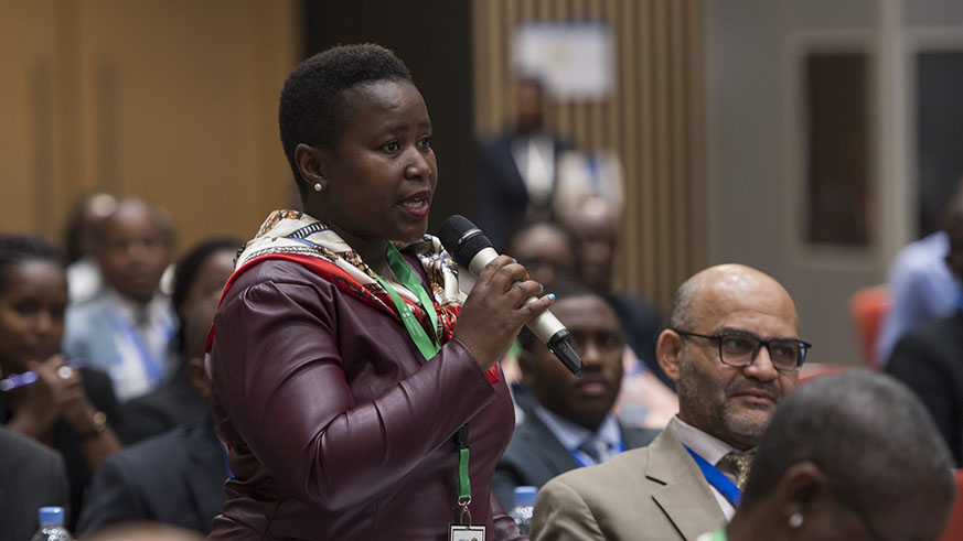 A delegate contributes during deliberations at the African Leadership Forum in Kigali yesterday. Village Urugwiro.