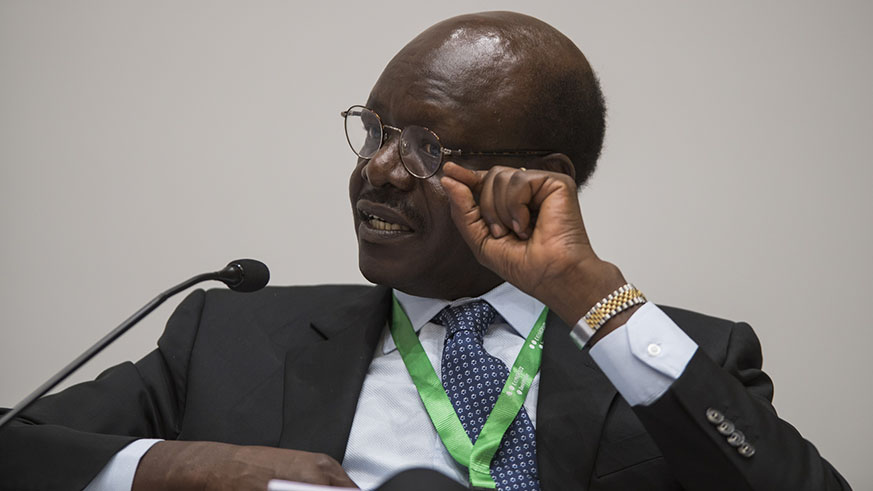 Dr Mukhisa Kituyi, the Secretary-General of the United Nations Conference on Trade and Development, speaks at the summit in Kigali yesterday. Village Urugwiro.