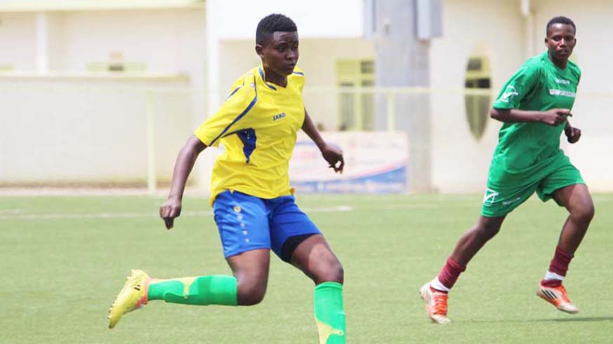 She-Amavubi midfielder Alice Kalimba with the ball, she also plays for AS Kigali women football team. File photo.