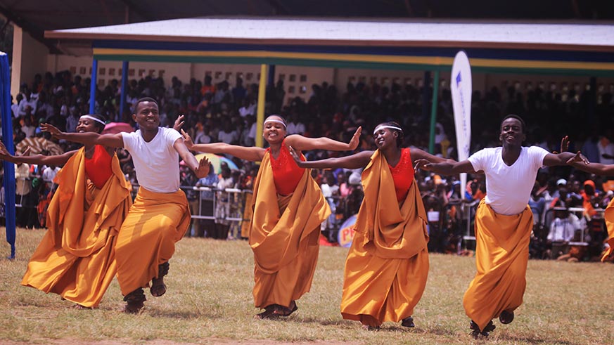 The national ballet, Urukerereza, entertain the crowd during this yearu2019s Umuganura ceremony, in Nyanza District, yesterday. 