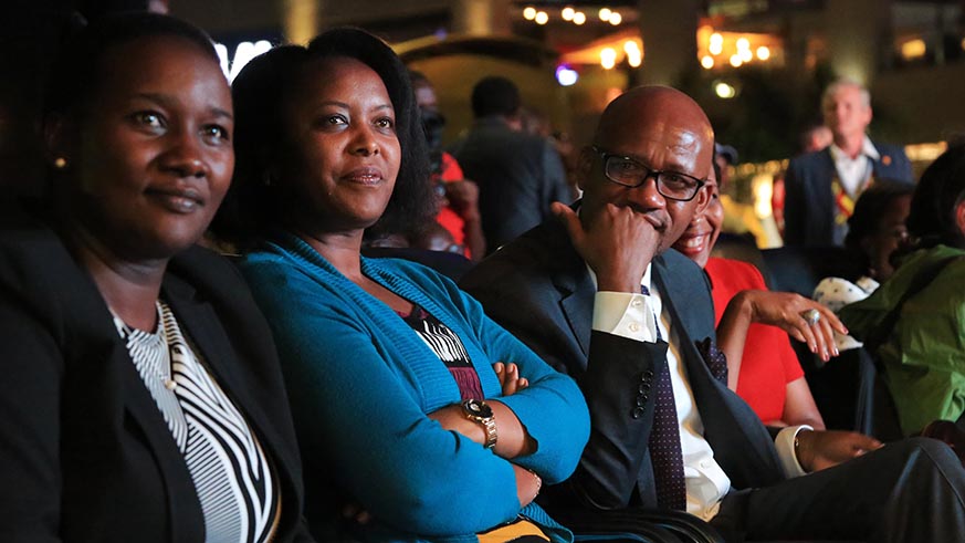 Minister for Sports and Culture Julienne Uwacu , Minister for Gender and Family Promotion Esperance Nyirasafari and FERWACY president Aimable Bayingana during the event