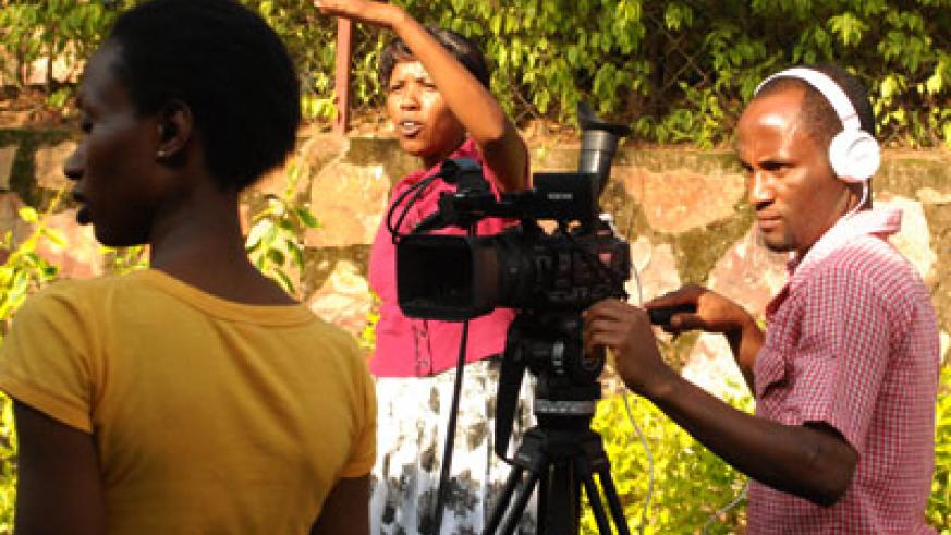 A Rwandan film maker on set during a past filming exercise. File