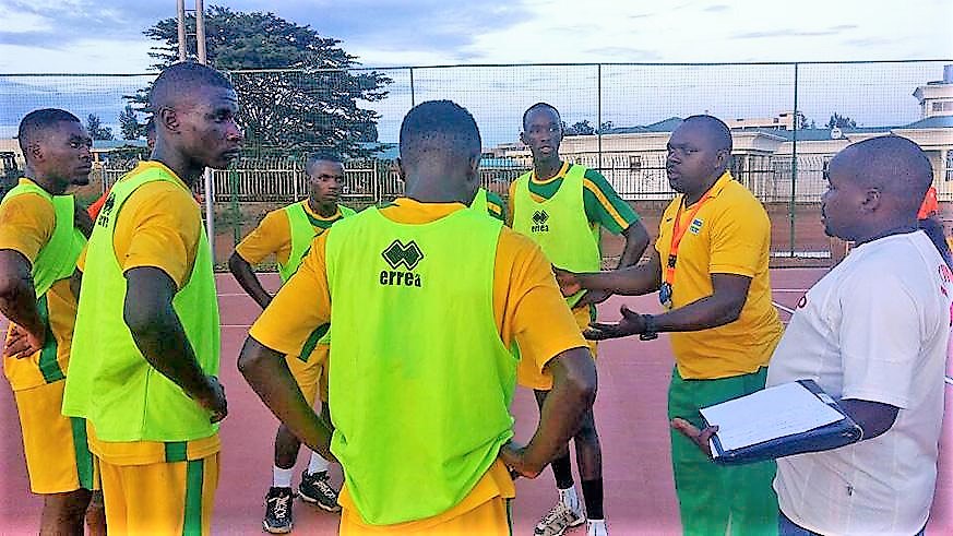 Head Coach Anaclet Bagirishya gives instructions to his players during a past training session at Amahoro Stadium. File photo