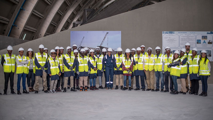 Group photo of the visiting African journalists at hosts at Jorf Lasfar Industrial platform.  