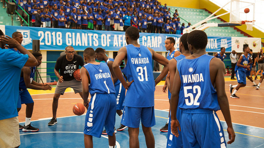 Rwandan youths during a training camp with Giants of Africa coaches at Petit-Stade Remera last week. Courtesy.