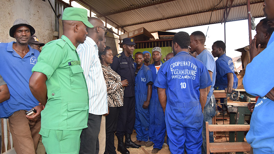 Local leaders and Police visit the workshop of the former drug dealers and addicts located in Rwezamenyo in Nyarugenge. Courtesy.