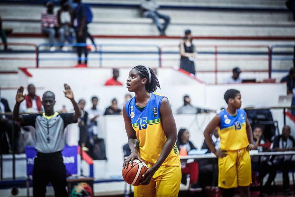 Bella Murekatete is seen here taking a free throw against Egypt last Friday. After two match rounds, the US-based youngster is averaging 13.5 points and 17 rebounds per game. Courtesy