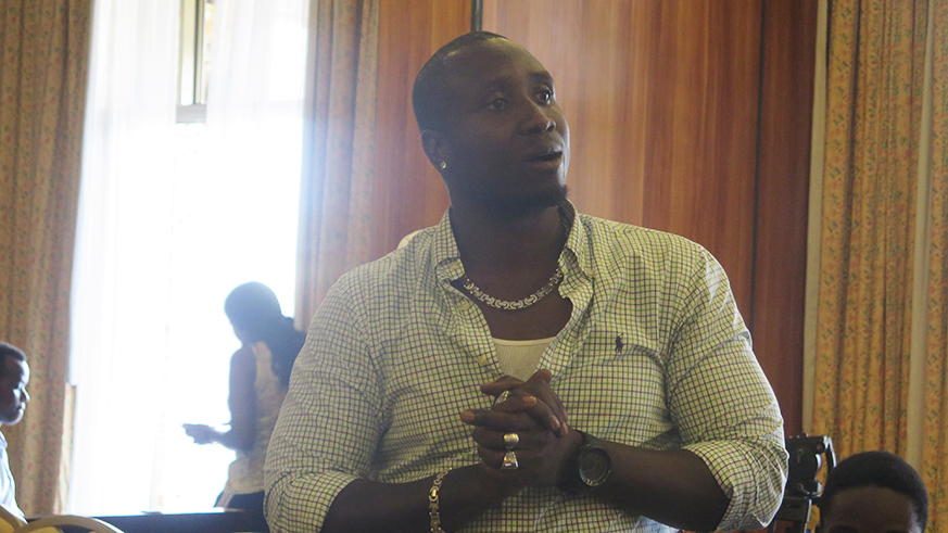 The Mane music label CEO, Ramadhan Mupende speaks to the media during the launch in Kigali on Friday.  