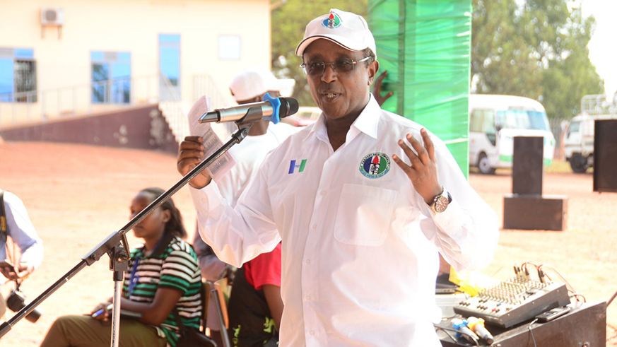 Vincent Biruta, the President of PSD, speaks at the launch of his party's campaigns in Ngoma District, yesterday.