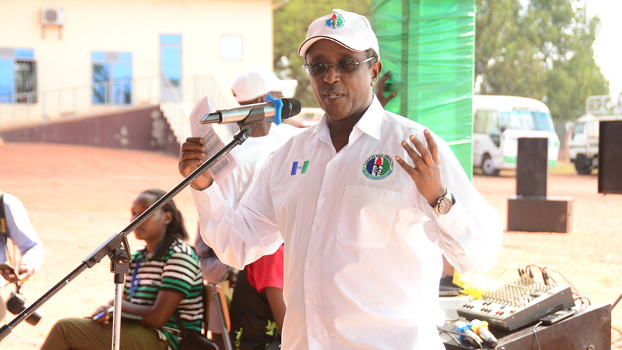 Vincent Biruta, the President of PSD, speaks at the launch of his partys campaigns in Ngoma District, yesterday.