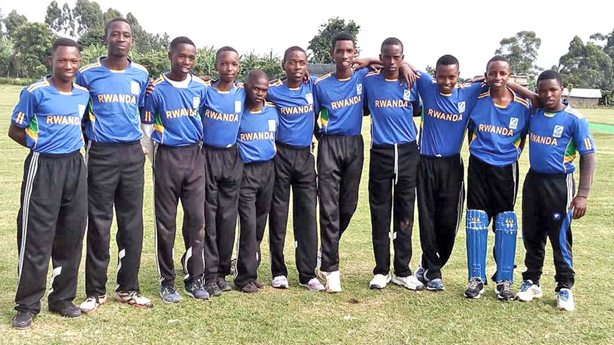 Some of the U19 National Cricket players in a group photo before starting a training session at Gahanga Cricket Oval earlier this week. Jejje Muhinde.