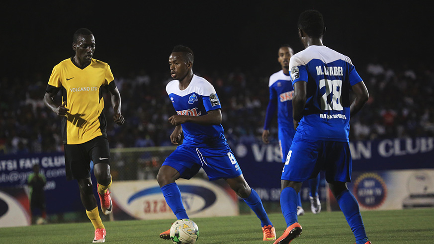 Rayon Sports winger Kevin Muhire (with ball) during the 2018 Peace Cup final at Kigali Stadium on Sunday.  Sam Ngendahimana.