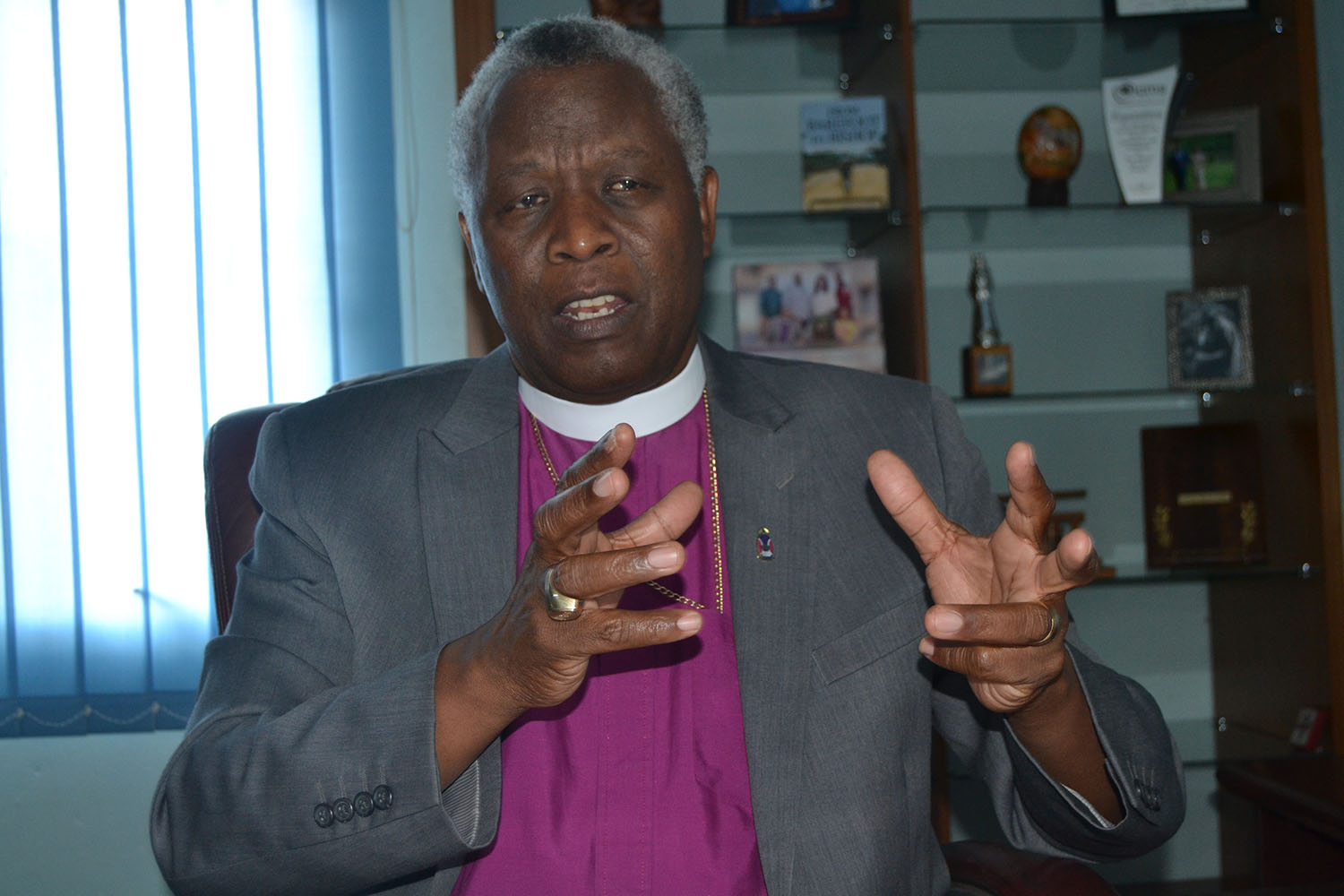 Archbishop Laurent Mbanda during the interview. Frederic Byumvuhore.
