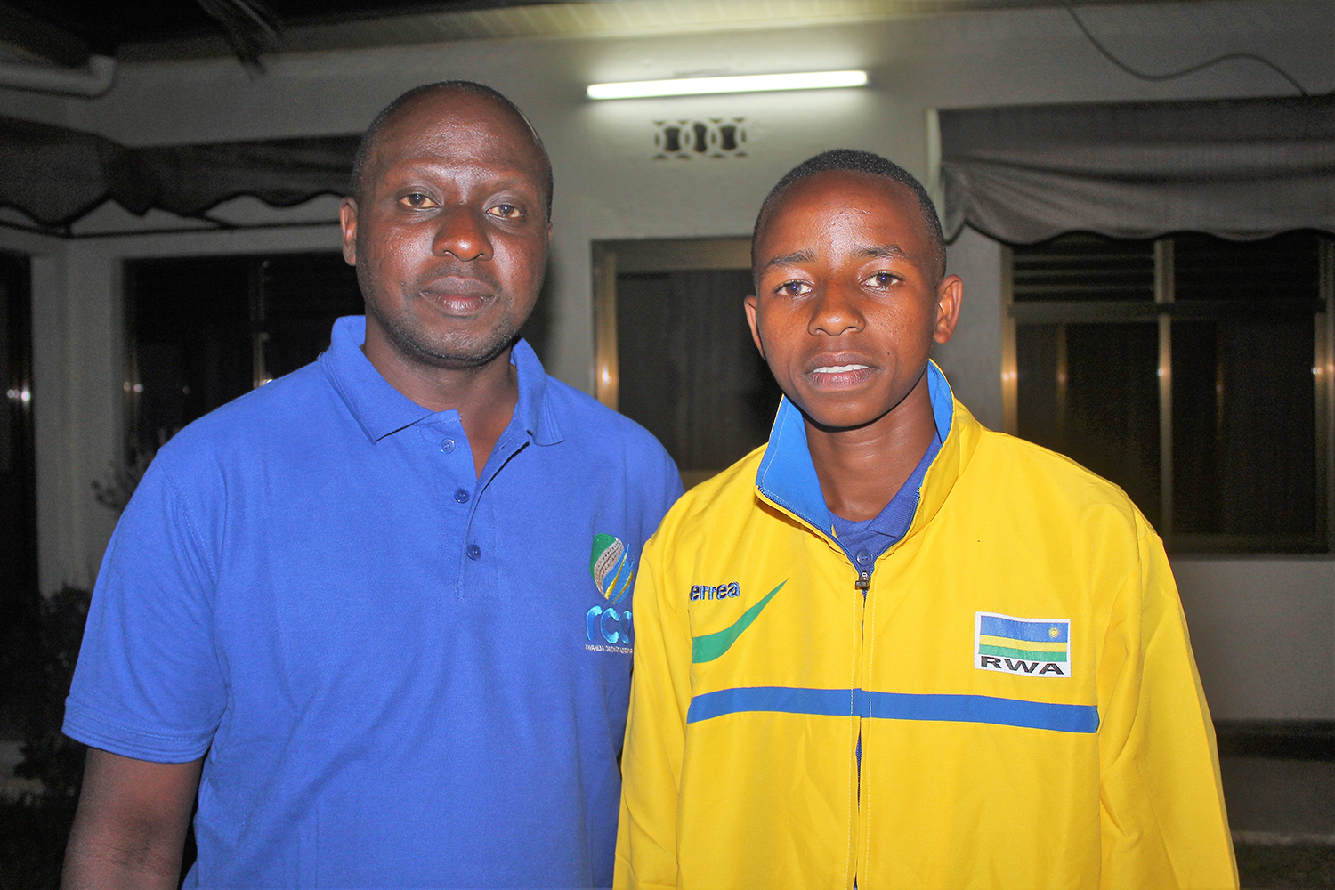 Head Coach Joshua Mwanja (left) and team captain Didier Ndikubwimana (right) before heading to South Africa on Thursday night. Jejje Muhinde.