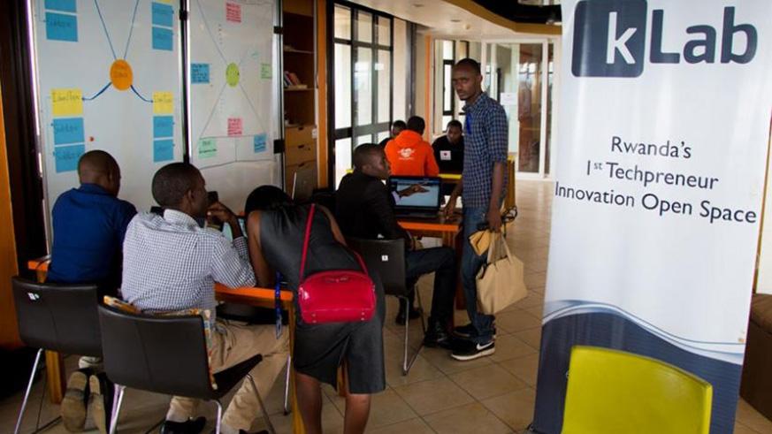 Some of the young tech enthusiasts at work at kLab in Kigali. File.