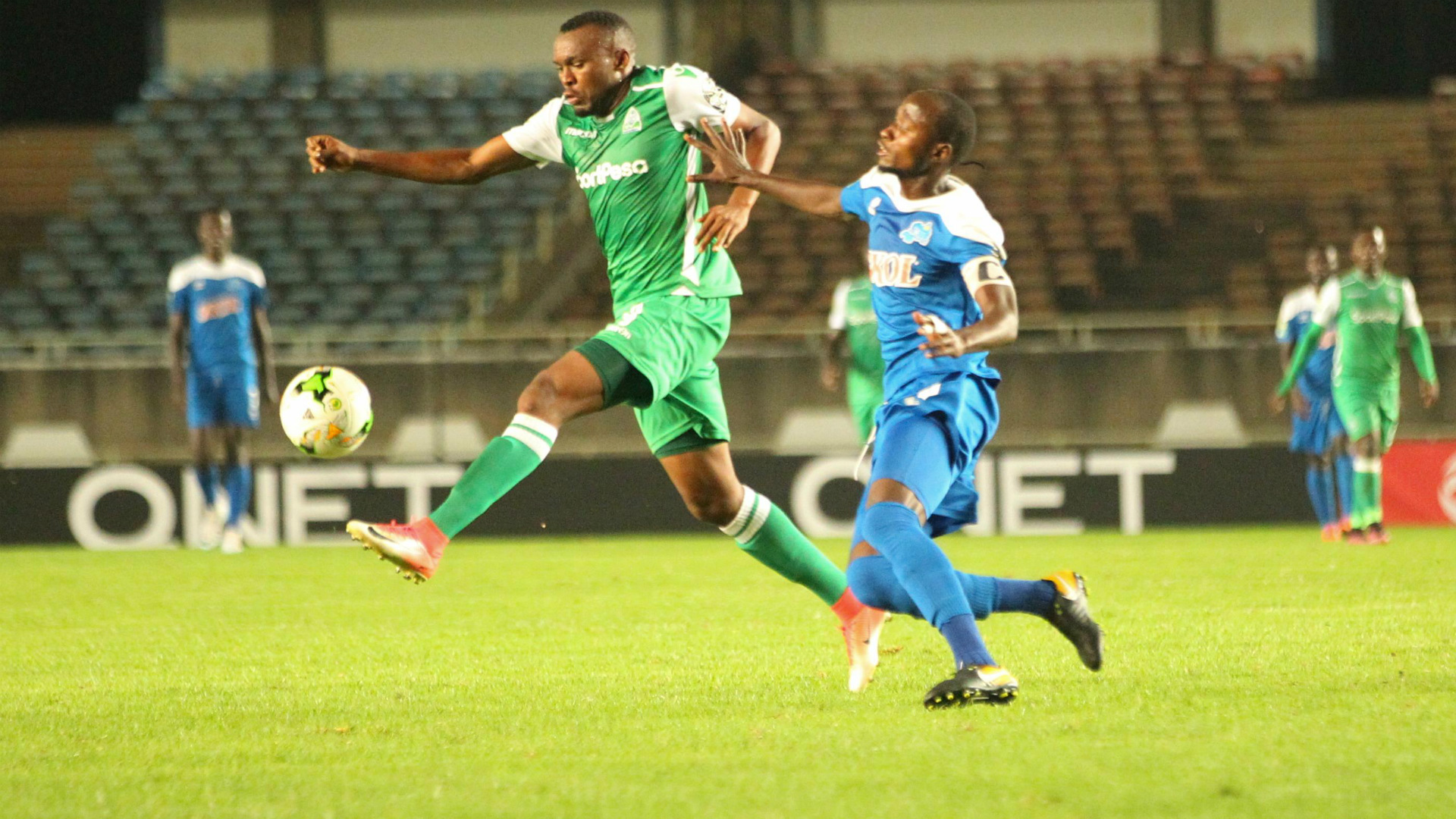 Gor Mahia's Rwanda international Jacques Tuyisenge tries a long distance attempt against Rayon Sports at Kasarani Stadium, in Nairobi, on Sunday night. Courtesy