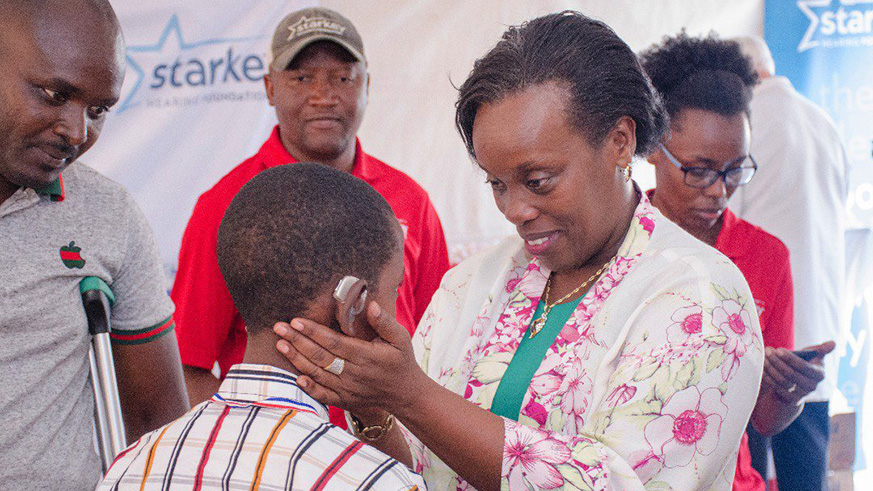 Dr Gashumba screens a child in Kigali. Marie Anne Dushimimana.