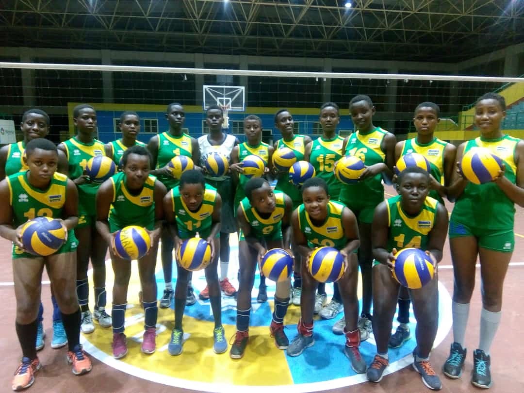 The national U20 womenu2019s volleyball team pose for a group photo during a past training session. Damas Sikubwabo.
