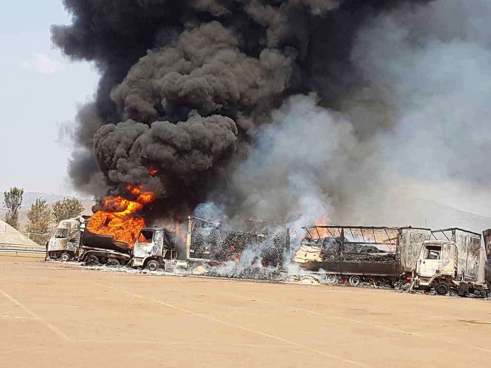 Fire gutted the Tanzanian side of the Rusumo One Stop Border Post on Sunday, killing one person and destroying six fuel tanks and a tractor. Courtesy.