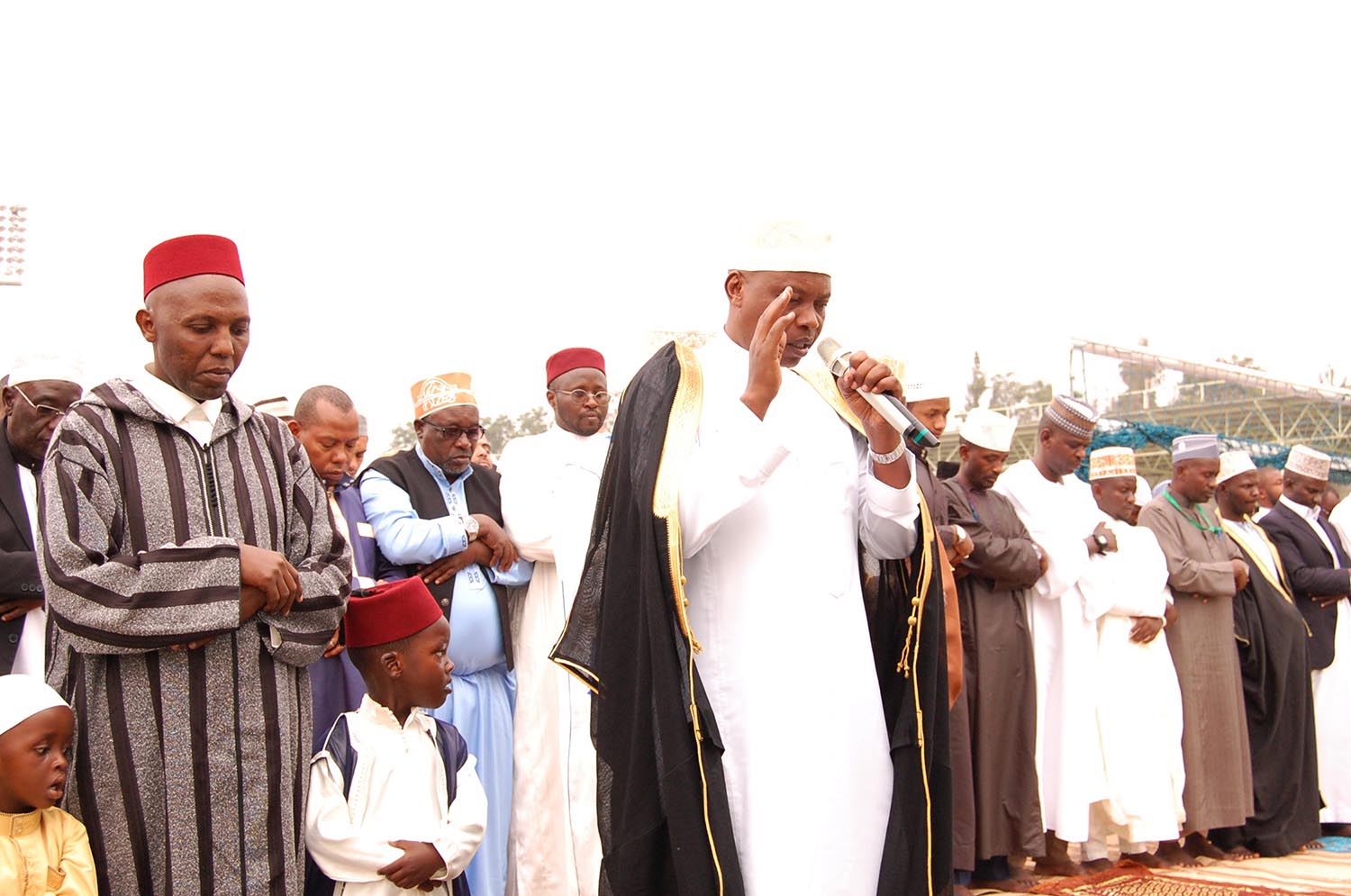 The Mufti of Rwanda, Sheikh Salim Hitimana, leads Eid al-Adha prayers at Kigali Stadium in Nyamirambo yesterday. The Mufti called on the Muslim community to dedicate their efforts in fighting drug abuse, which he said was destructive and an obstacle to progress. Frederic Byumvuhore.