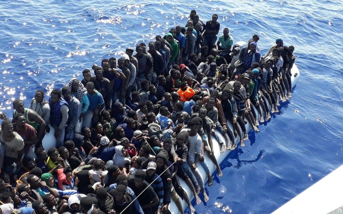 A Libyan coast guard photo of a ship of 490 African migrants heading to Europe through the Mediterranean Sea. Net.