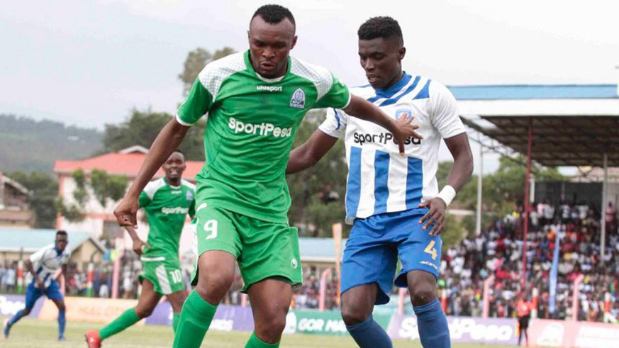 Gor Mahiau2019s Jaqcues Tuyisenge (left) sustained an injury during Sundayu2019s Confed Cup defeat  to Rayon. Net.  