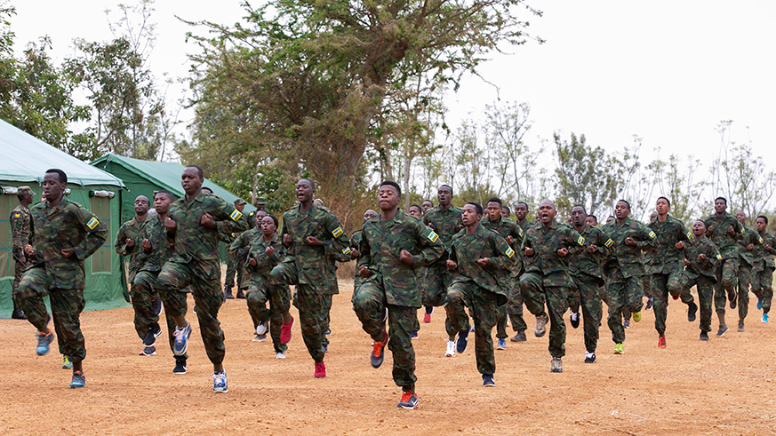 Students doing military drills during Itorero.