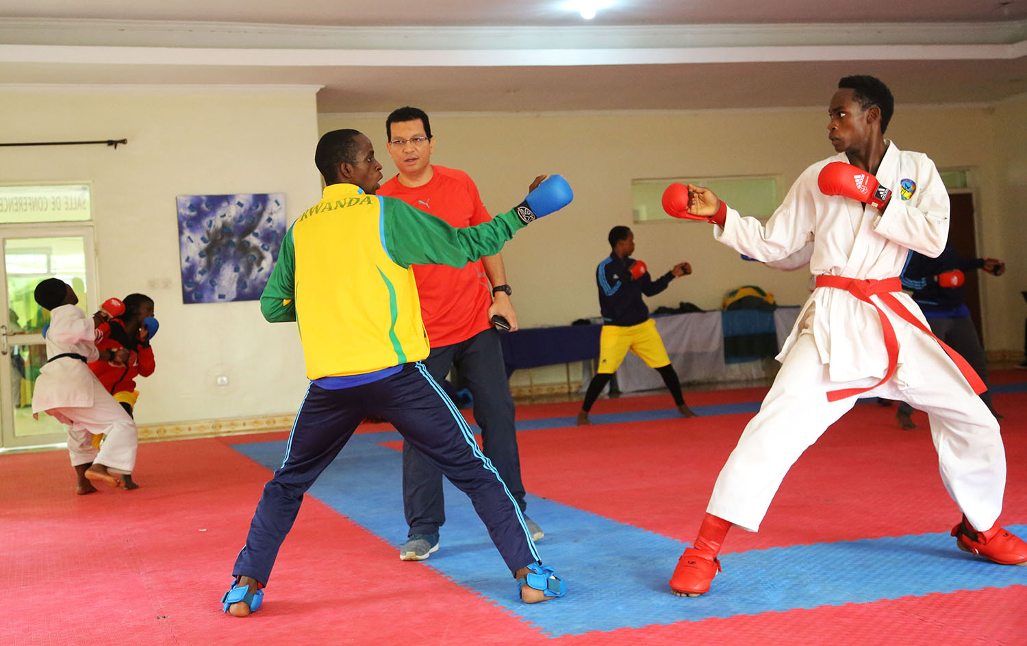 Rwandau2019s Karate national team coach Hashim Mahmoud Mohamed Hashim oversees his teamsu2019 training at La Palisse Hotel Nyandungu in Kigali yesterday. Sam Ngendahimana.