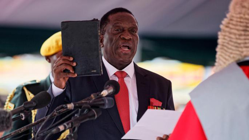 Mnangagwa takes oath of office in Harare yesterday. Net photo.