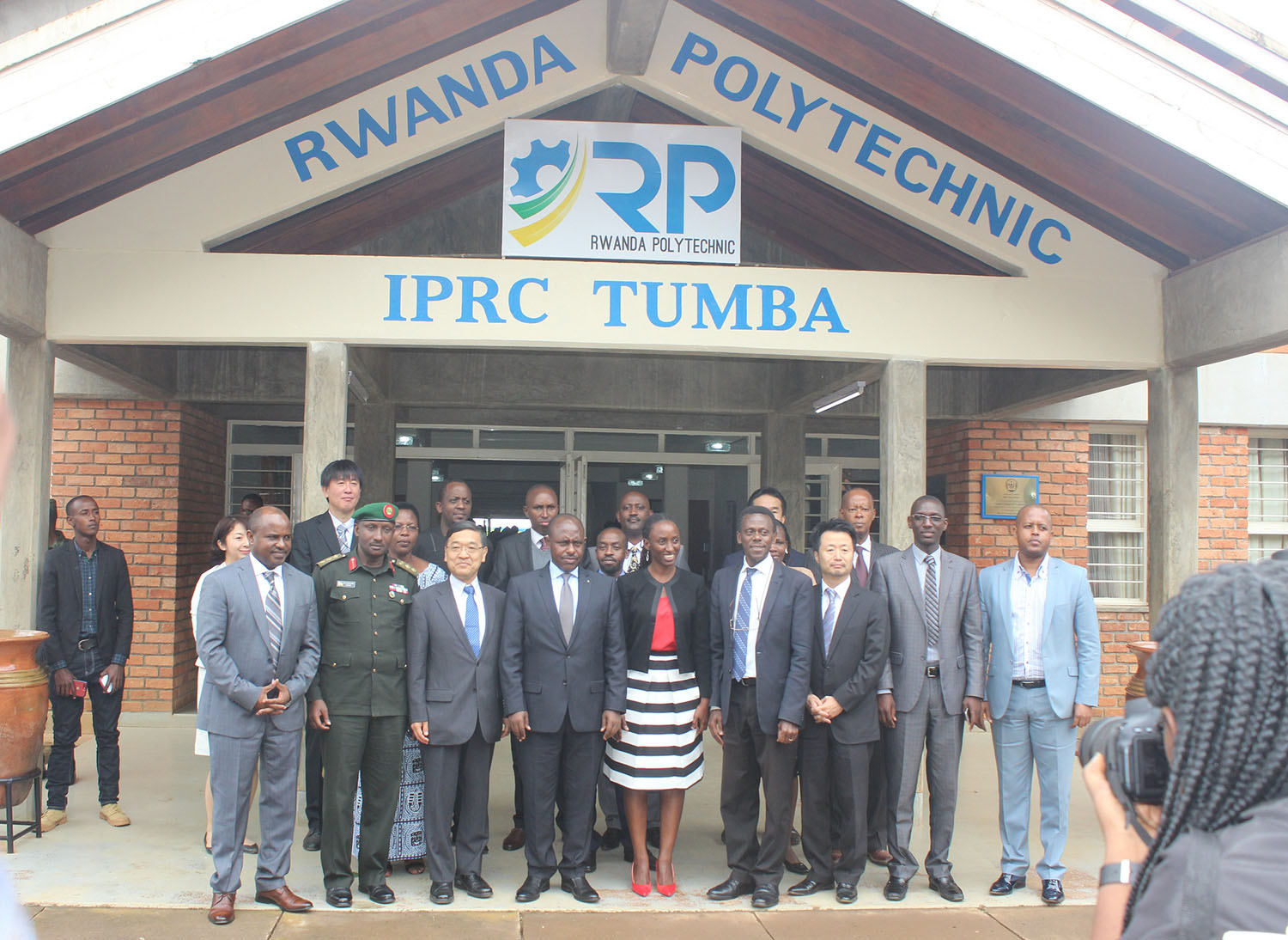 Officials pose for a group photo at IPRC Tumba premises as the school celebrates its 10th anniversary. All photos by Regis Umurengezi.